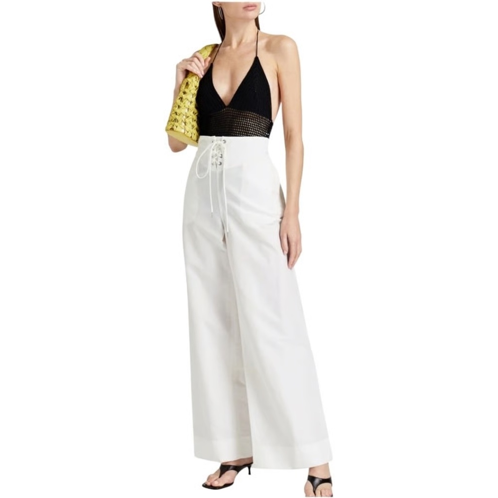 DION LEE Lace-up cotton-blend taffeta wide-leg pants White Size 6 NWOT $690